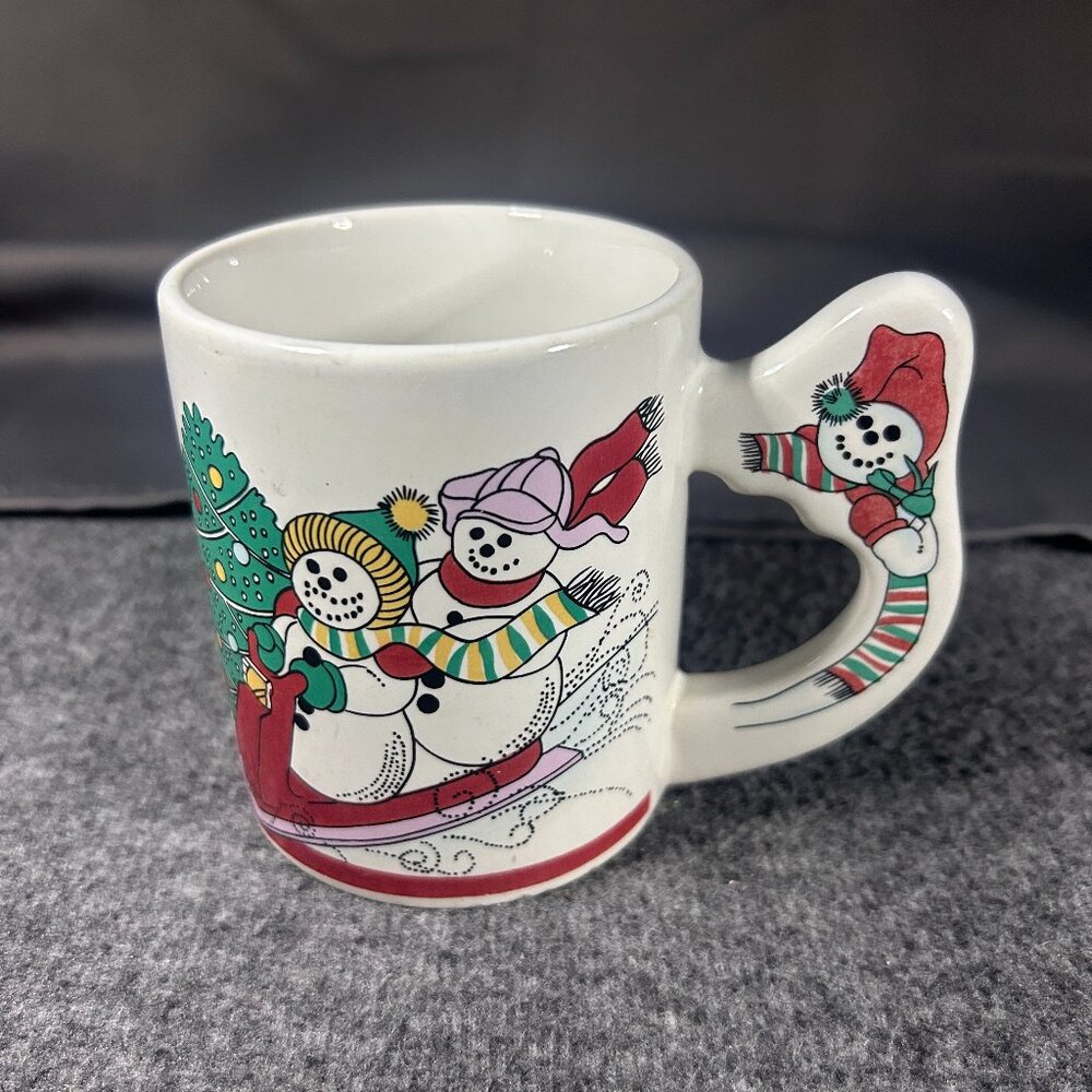 Vintage The Love‎ Mug 1980s Christmas Snowman Mug Cup with Decorative Handle EUC
